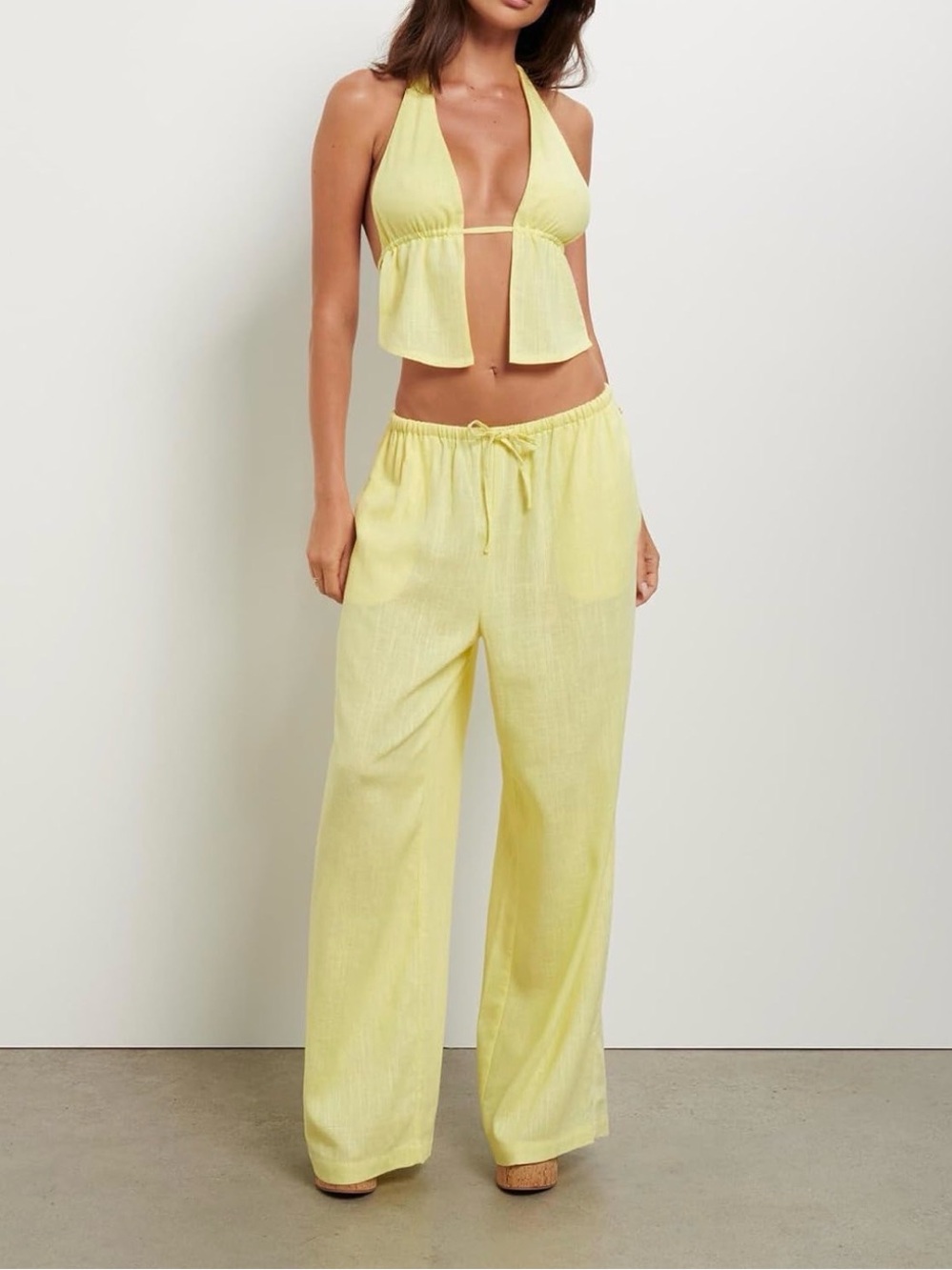 NEW Light Yellow Drawstring Pants SET - Women